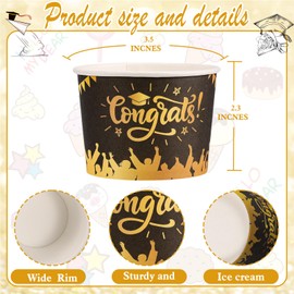 HOWAF 24pcs Graduation Party Supplies Ice Cream Bowls Disposable Congrats Grad Treat Snack Cups class of 2025 Party Decorations Paper Snack Soup Cups 8 oz Paper Yogurt Dessert Bowls