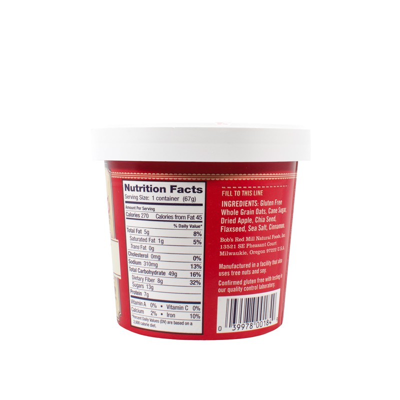 Bob's Red Mill Gluten Free Apple Cinnamon Oatmeal Cup, 2.36