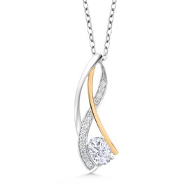 Gem Stone King 10K Yellow Gold & 925 Sterling Silver 6X4MM Oval Gemstone Birthstone and White Lab Grown Diamond Pendant Necklace For Women with 18 Inch Silver Chain