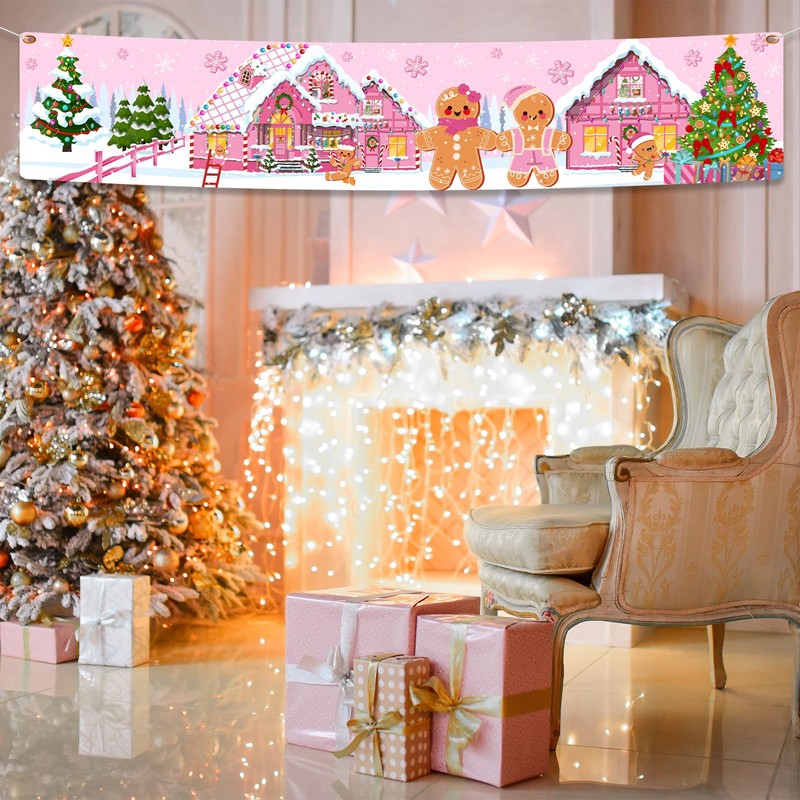 Decoración de pan de jengibre rosa, suministros de Navidad de