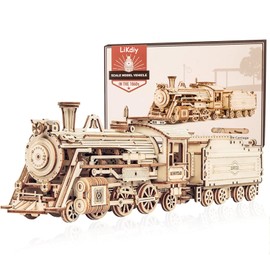 DIY Steam Train 3D Puzzle, Wooden Model Kits for Adult to Build, Self Assembly Mechanical Construciton Craft Kit for Kids, Teens