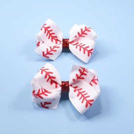 Baseball Hair Clips Bow Sports Bow Hair Barrettes Clips Girls Baseball Bow Hair Pin BBG65 (Bow-B)