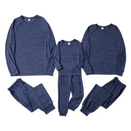 IFFEI Family Matching Pajamas Sets 2 Piece Lounge Set Long Sleeve Soft Loungewear Sleepwear Joggers with Pockets 6-7Y Deep Blue
