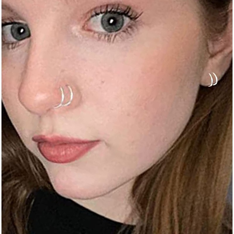 Tanreeqee 18G Double Nose Ring for Single Piercing Stainless Steel