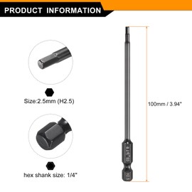 sourcing map 5pcs Hex Head Wrench Drill Bit 2.5mm(H2.5) Metric 1/4" Hex Shank 4"(100mm) Length S3 Steel Magnetic Impact Drivers Screwdriver Bit Industrial Grade Hexagon Electric Drill Bits