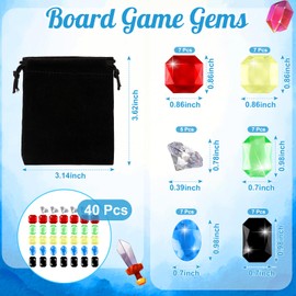 40 Pcs Board Game Gems 6 Styles Board Game Gemstones with Black Drawstring Bag Glass Gemstones Multicolor Pirate Treasure Gems for Adults 2-4 Players Family Party Gifts 30 Min Playtime Kids Ages 10+