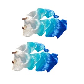 WXHVLTT 2 Pairs Artificial Silk Belly Dance Fans, 1.8 Meter/ 5.91 ft Long Belly Dance Silk Fan, Long Folding Imitated Silk Fans for Dancing Show Arts(White-Blue)