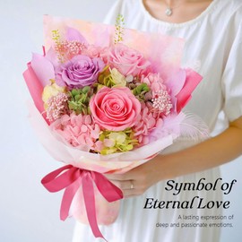Roses Bouquet with Vase, Forever Bouquet Flowers, Eternal Preserved Real Rose, Gifts for Woman Wife Girlfriend, Gifts for her on Birthday, Anniversary, Valentine's Day, Mother's Day, Christmas（Pink)