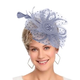 Women's Fascinators Tea Party Wedding Derby Mesh Flower Pearl Feather Fascinator Hat with Headband and Clip