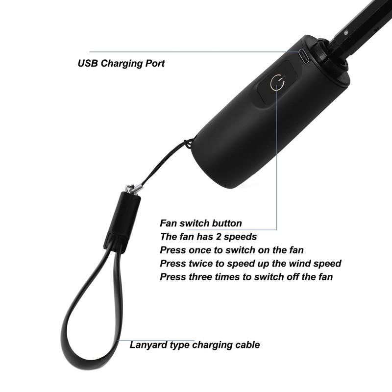 Portable Umbrella with Fan 8 Fiberglass Ribs Windproof Umbrella for
