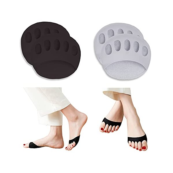 Reusable Honeycomb Fabric Forefoot Pads Soft Ball of Foot Cushions Metatarsal Pads for Women Men Prevention Pain Relief (Black,Grey)