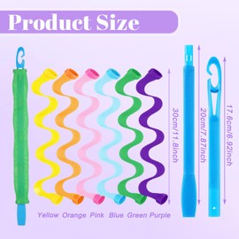24 Stück Lockenwickler für Lang Haar, Alluring Heatless Curls Über Nacht 30 cm, Locken Ohne Hitze, Spiral-Locken Styling Kit, DIY-Lockenwicklers mit 2 Stück Styling Haken (6 Farben)