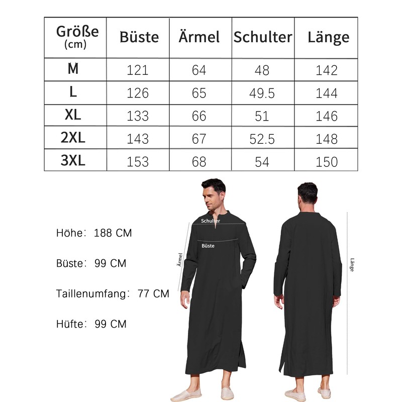 LVCBL Men's Kaftan Long Sleeve Kaftan Men's Long Thobe Men's