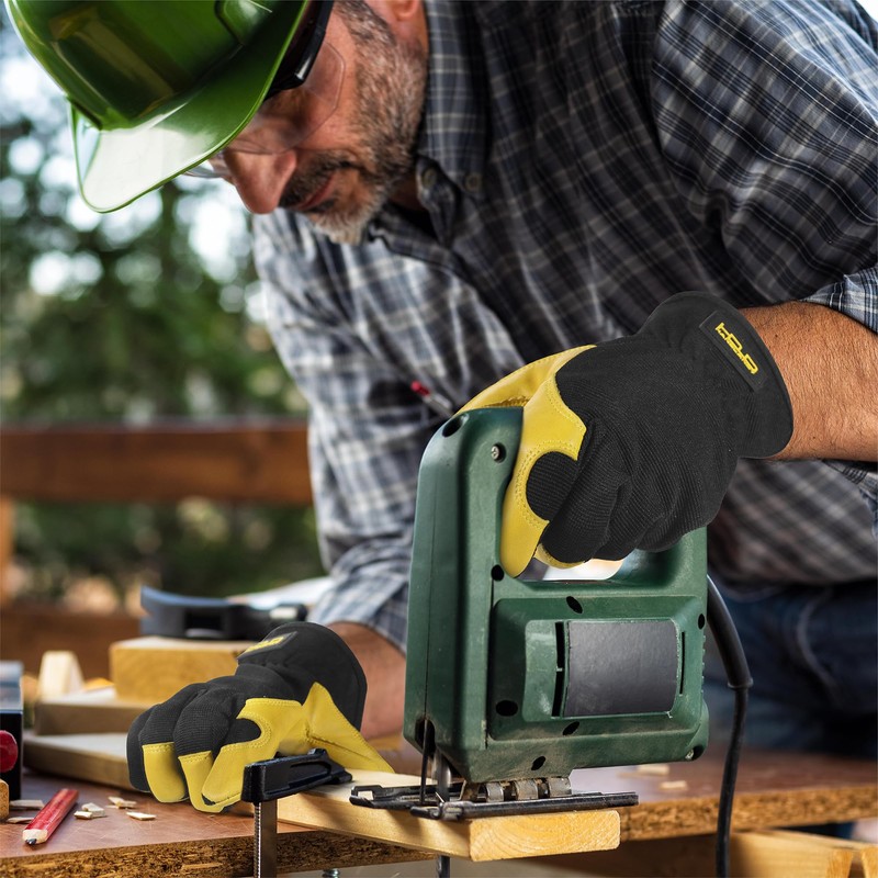 HandLandy Men's Leather Utility Gardening Gloves, Dexterity & Breathable Construction