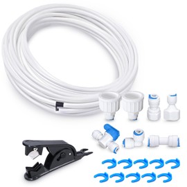 Wessper Water Inlet Pipe Universal Connection Set 33 Pieces Hose Connector for Refrigerator, 15 m Water Inlet Line, Fridge Hose 1/4 inch, 1/2 inch, 3/4 inch, Circlip Rings