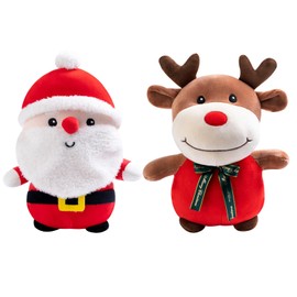 XineYuor 2 x Christmas Plush Toy, Christmas Decoration, Stuffed Toys, Santa Claus, Elk, Cuddly Toy, Santa Claus Doll, Ornaments, Christmas Reindeer, Plush Doll for Boys, Girls, Children