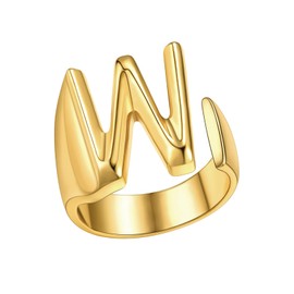 FindChic Initial Ring Gold, Letter W Statement Rings for Women Capital Alphabet Ring, Stackable Knuckle Ring 18K Gold Plated Resizable Fashion Wedding Rings Jewelry Gift