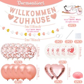 Welcome Home Baby Girl, Welcome Home Baby Girl, Welcome Baby with 6 Stork Birth for Outdoors, Pre-Assembled Welcome Garland, Baby Shower Decoration Girl