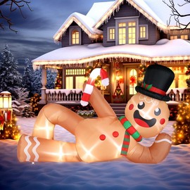 9.8 FT Lighted Christmas Inflatable Decoration, Large Inflatable Lying Gingerbread Man, Funny Blow Up Yard Decorations with Built-in LED Lights for Holiday Party Front Yard Lawn Garden Decor:_9.8ft-White