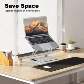 HaoCria Adjustable Laptop Stand for Desk-Portable Laptop Riser Holder - Aluminum Ergonomic Computer Notebook Stand Holder for MacBook Air Pro, Dell XPS, HP (10-15.6'') (Silver)