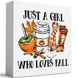Fall Decor, Fall Decorations for Home Office, Fall Decorations, Fall Sign, Just A Girl Who Loves Fall Sign, Fall Thanksgiving Decorations, Fall Pumpkin Office Desk Decor 5 X 5 Inch