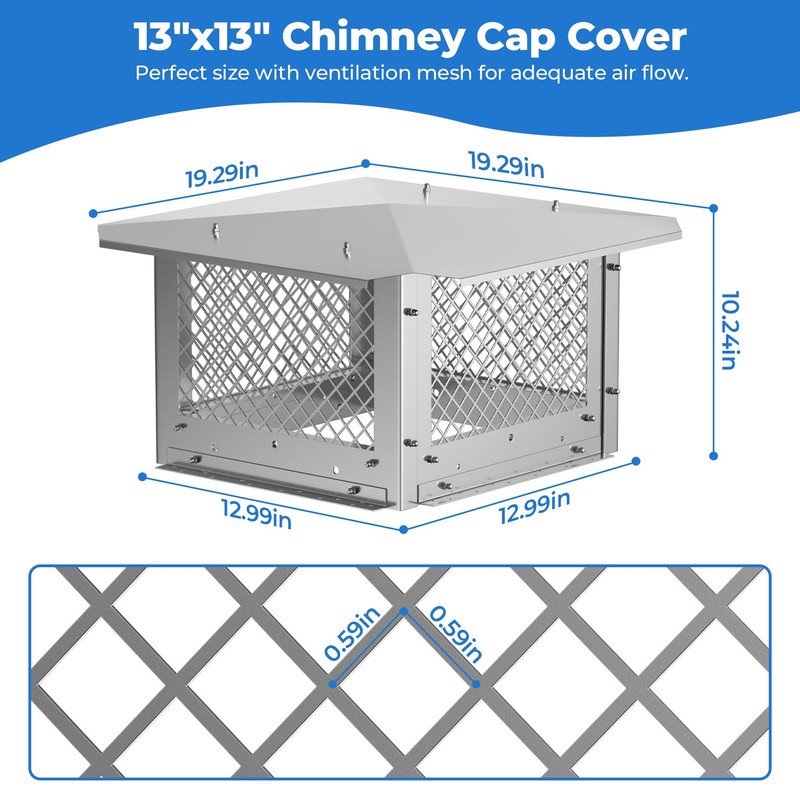 Fuairmee Premium 13" x 13" Chimney Cap, Stainless Steel Chimney