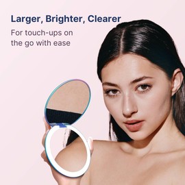 Fancii Fancii Taylor Travel Makeup Mirror with LED Light, Rechargeable, 10x /1x Magnifying & 3 Light Settings - Compact, Large 5 Wide Mirror for Handbag and Purses (Lavender Lagoon)