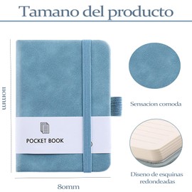 4 Pcs Cuaderno de Bolsillo, A7 Libretas de Notas, 11 x 8cm, Diario con Cubierta de Cuero de 200 Páginas, Libretas de Bolsillo Adecuada para Oficina,Viajes,Estudio(Azul Claro)