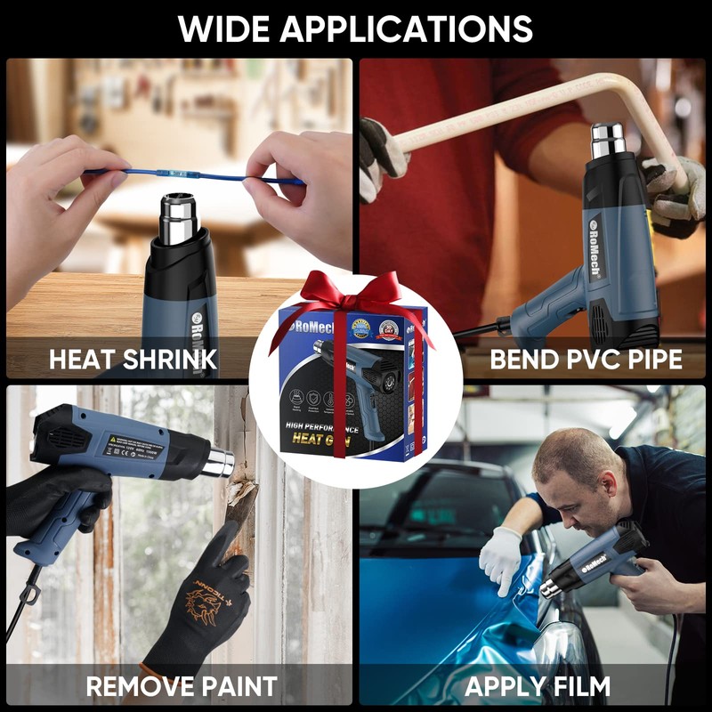 ROMECH 1500W Heavy Duty Heat Gun, Variable Temperature Control Hot