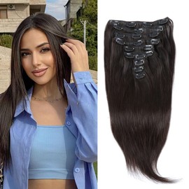 Sent Hair Clip in Hair Extensions Real Human Hair 12Inch 10Pcs Hair Extensions Clip in Straight Long Thick 160g Human Hair Extensions for Women Soft Silky Clip in Extension Natural Black Double Weft