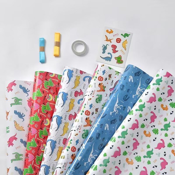 Dinosaur Birthday Wrapping Paper - 6 Rolls Gift Wrapping Paper