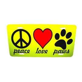 DIGIART INTERNATIONAL  PEACE LOVE PAWS DOG CAT ANIMAL FRIEND METAL NOVELTY CAR LICENSE PLATE AUTO TAG