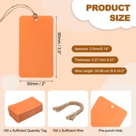 sourcing map 100Pcs Orange Plastic Shipping Tags, 3.5" x 2" Waterproof Labeling Tags Writable Blank Hang Tags Perforated with Thread & Wire for Valve Marking, Luggage, Garage, Inventory Tag