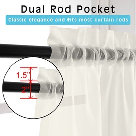 OVZME Ivory Sheer Curtains 36 Inch Length Kitchen Tiers - Short Voile Drapes, Solid Sheers Cafe Curtain for Bathroom Small Half Window - 2 Panels Set, Rod Pocket, 42" W x 36" L
