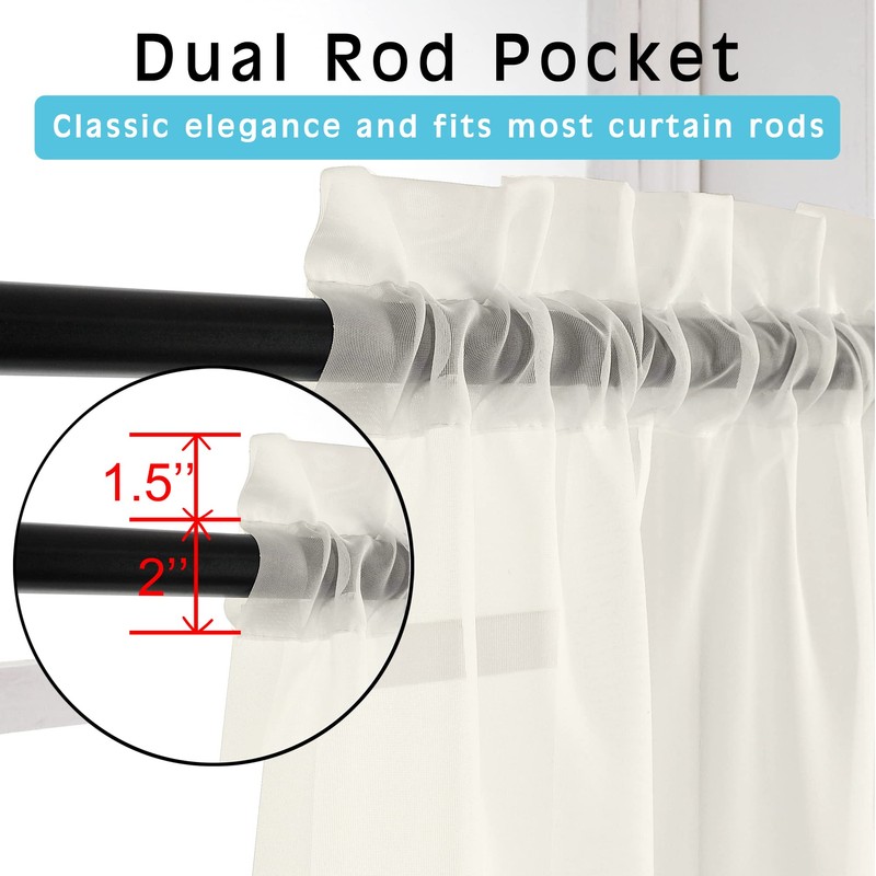 OVZME Ivory Sheer Curtains 36 Inch Length Kitchen Tiers -