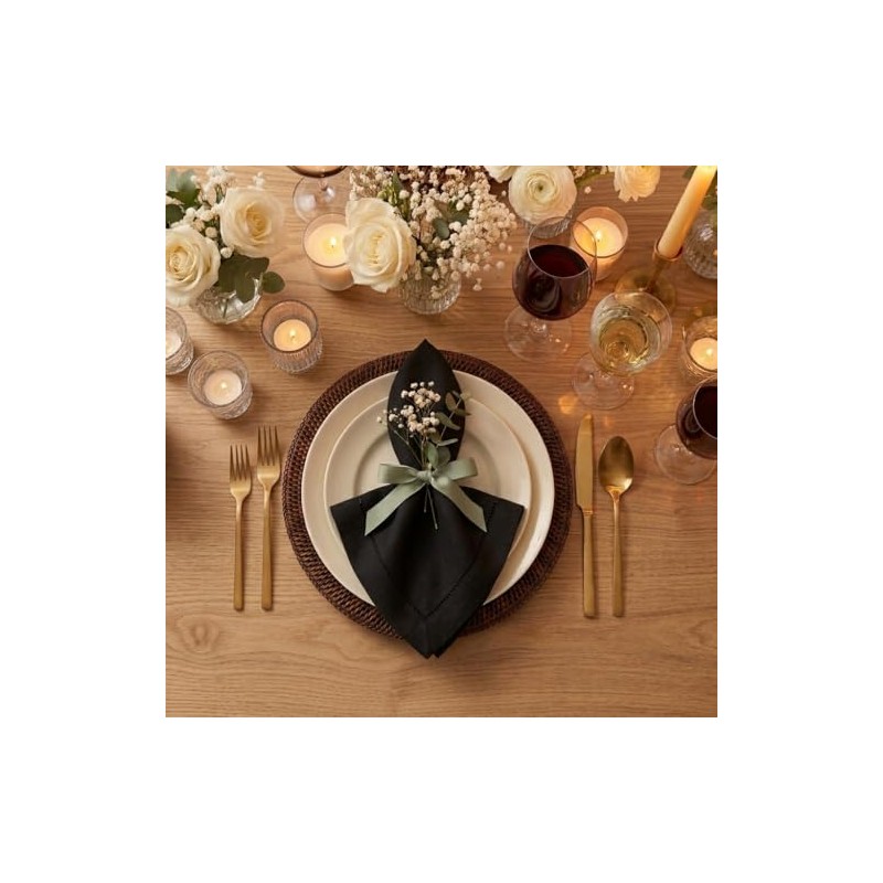 Signature Linen™ de D'Moksha, 100% Lino Puro Negro Servilletas Juego