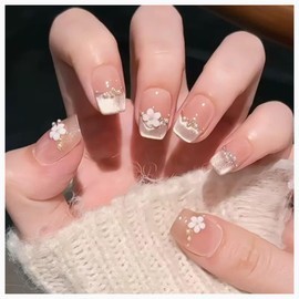 MISS MUMU Nail Tips, 24 Pieces, Short, Spring and Summer, Simple, Cute, Stylish, Popular, Nail Seal, Bride Nail, Glossy, False Nails, Coming of Age of Age Ceremonies, Weddings, School Entrance