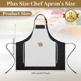 Shyyween 2 Pcs Plus Size Chef Aprons Extra Large Adjustable Unisex Kitchen Aprons with 2 Pockets for Women Men Cooking Work (Black)