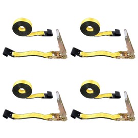 Autofonder Ratchet Straps Flat Hook, 2" x 27' Ratchet Tie-Down Straps Yellow | 10,000 Lbs Breaking Strength | TieDown Ratchet Straps for Flatbed, Truck, Trailers Pickup (4 Pack)