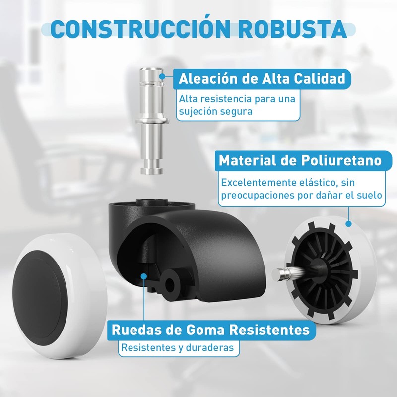 LIHAO 5X Ruedas Silla Oficina 11mm/50mm Rueda Silla Giratoria (Blanco