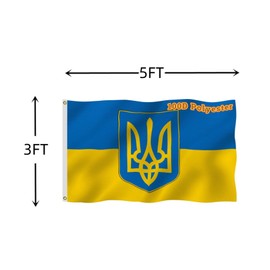 100D Ukraine Polyester Flag,Ukraine Coat of Arms Flag 3x5 FT – Ukraine with Trident Flags,Ukrainian National Flags,Outdoor Decor Vivid Color, All Weather, Double Stitched with Sturdy Brass Ring. (Ukraine)