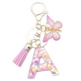 Unpafcxddyig Fashion A-Z Initials Letter Keychain Tassel Butterfly Pendant for Wallet Backpack Handbags Women,Letter A