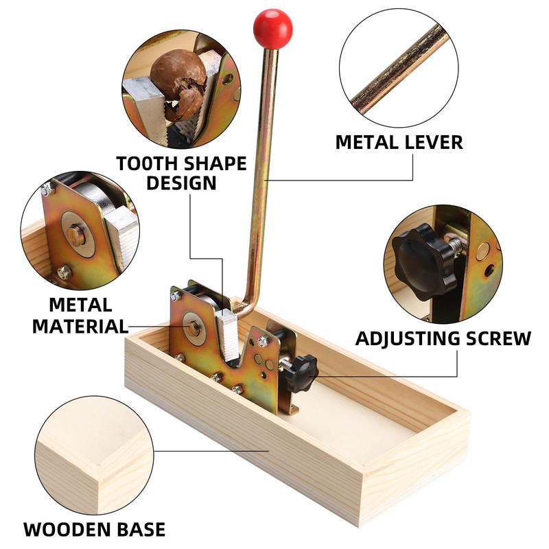 NovelBee Nutcracker with 4 Picks,Heavy Duty Walnut Cracker with Wooden