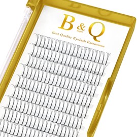B&Qaugen Pre-made Eyelash Fans, 3D-C-0.10-15 Long Foot, Pre-made Fans, Eyelash Extensions, 0.10 Thickness, C Curl, 8–15 Individual Lengths, 3D Eyelashes, Volume Technology, Matte Black (3D-C-0.10, 15