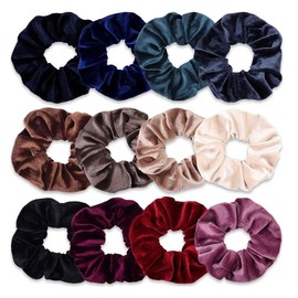 GGUFAY Haargummis Scrunchies für Damen, 12 Stück Weiche Elastische Pferdeschwanzhalter,Einfarbige Elastische Dicke Bänder, Samt Haargummis, Frauen Haarschmuck(Dunkel)