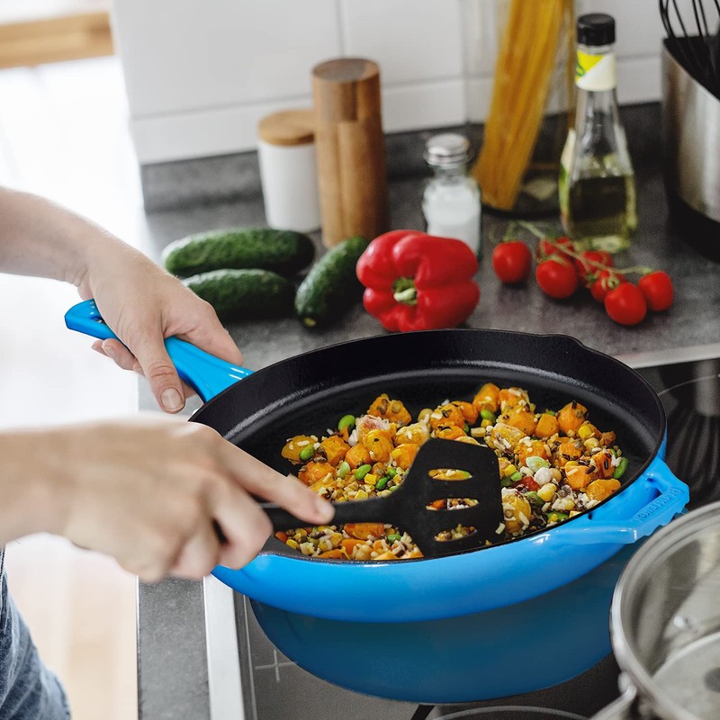 Bruntmor 12'' Blue Pre-seasoned Cast Iron Frying Pan, 12 Inch