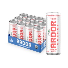 ARDOR ENERGY Sparkling Water with 100mg Natural Caffeine & 200mg L-Theanine from Organic Green Tea for Smooth Energy & Focus | Healthy Energy Drink | No Sugar, Zero Calories, Vegan, Gluten-Free | Pink Grapefruit (Pack of 12, 12oz cans)