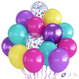 Purple Blue Balloons, 70pcs Hot Pink Metallic Purple Teal Yellow Balloons for Birthday Baby Shower Engagement and Kids Magic Theme Party
