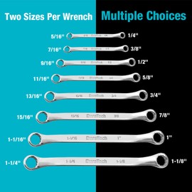 DURATECH 50-Degree Offset Wrench Set, SAE, Double Box End Wrench Set, 8-Piece, 1/4'' to 1-1/4'', 12 Point, CR-V Steel, with Easy Hang Rolling Pouch