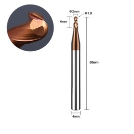 ASNOMY Set of 2 Solid Carbide Radius Milling Cutter Ball End Mill Diameter 2 mm AlTiN Coating HRC 55, Carbide Ball End Mill, 2 Teeth CNC Engraving Cutter for Metal